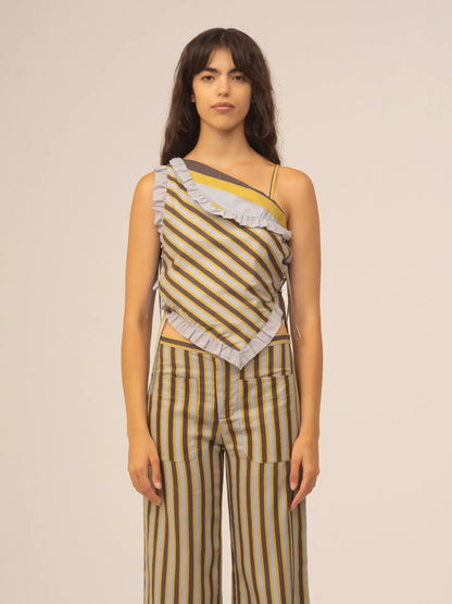 Carmen Says - Golden Sunlit Striped Asymmetric Top