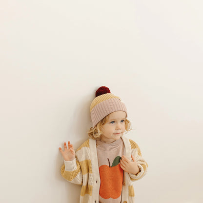 The Rest - Organic Cotton Chunky Colour Block Beanie - Plum Honey Bubblegum