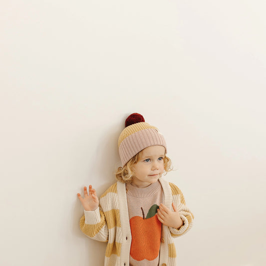 The Rest - Organic Cotton Chunky Colour Block Beanie - Plum Honey Bubblegum