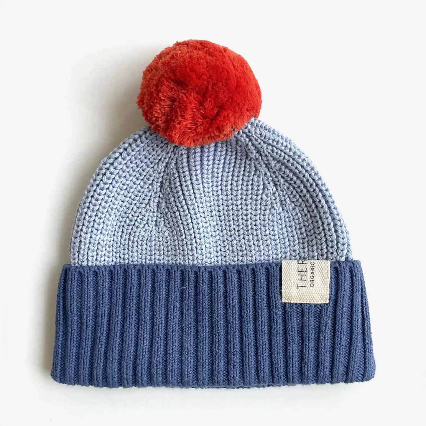 The Rest - Organic Cotton Chunky Colour Block Beanie - Navy Sky Tomato