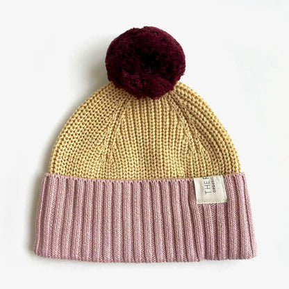 The Rest - Organic Cotton Chunky Colour Block Beanie - Plum Honey Bubblegum