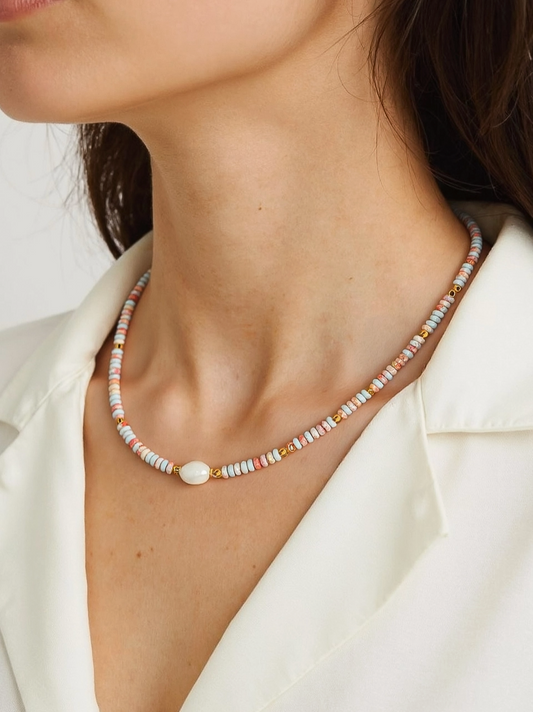 Boho Beaded Pearl Necklace Non-Tarnish