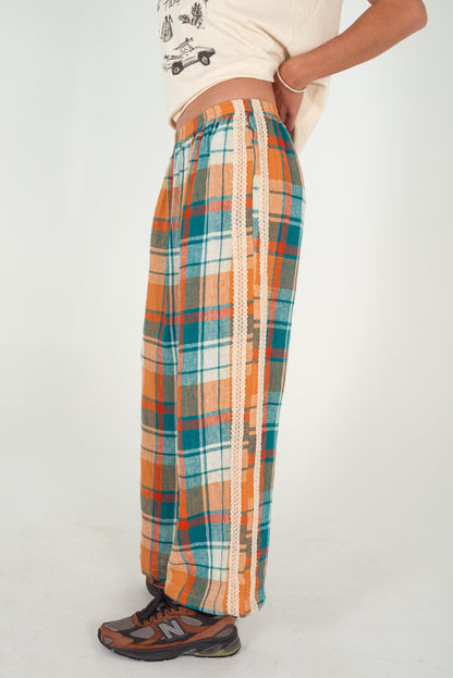 Atmosea - Rozzie Elastic Waist Pant in Citrus/ Teal Check