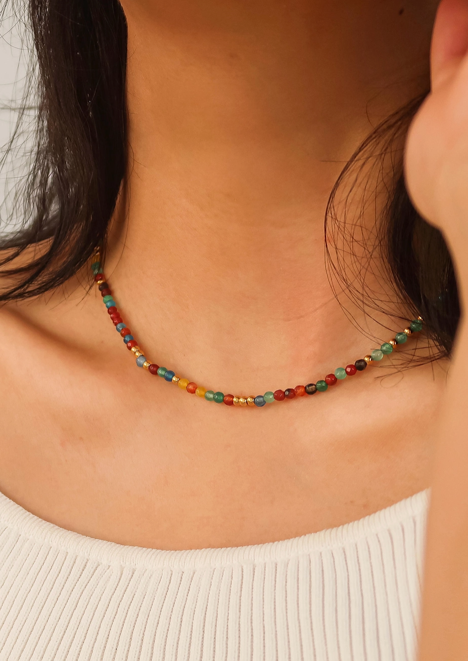 Estelle 18K Gold Non-Tarnish Beaded Multi Colour Necklace