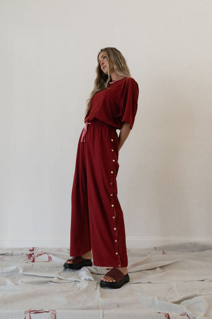 Hall Store - Bobbi Pant Heart Snap Merlot