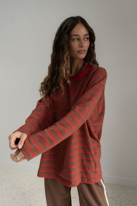 Andi Long Sleeve | Stripe Red/Brown