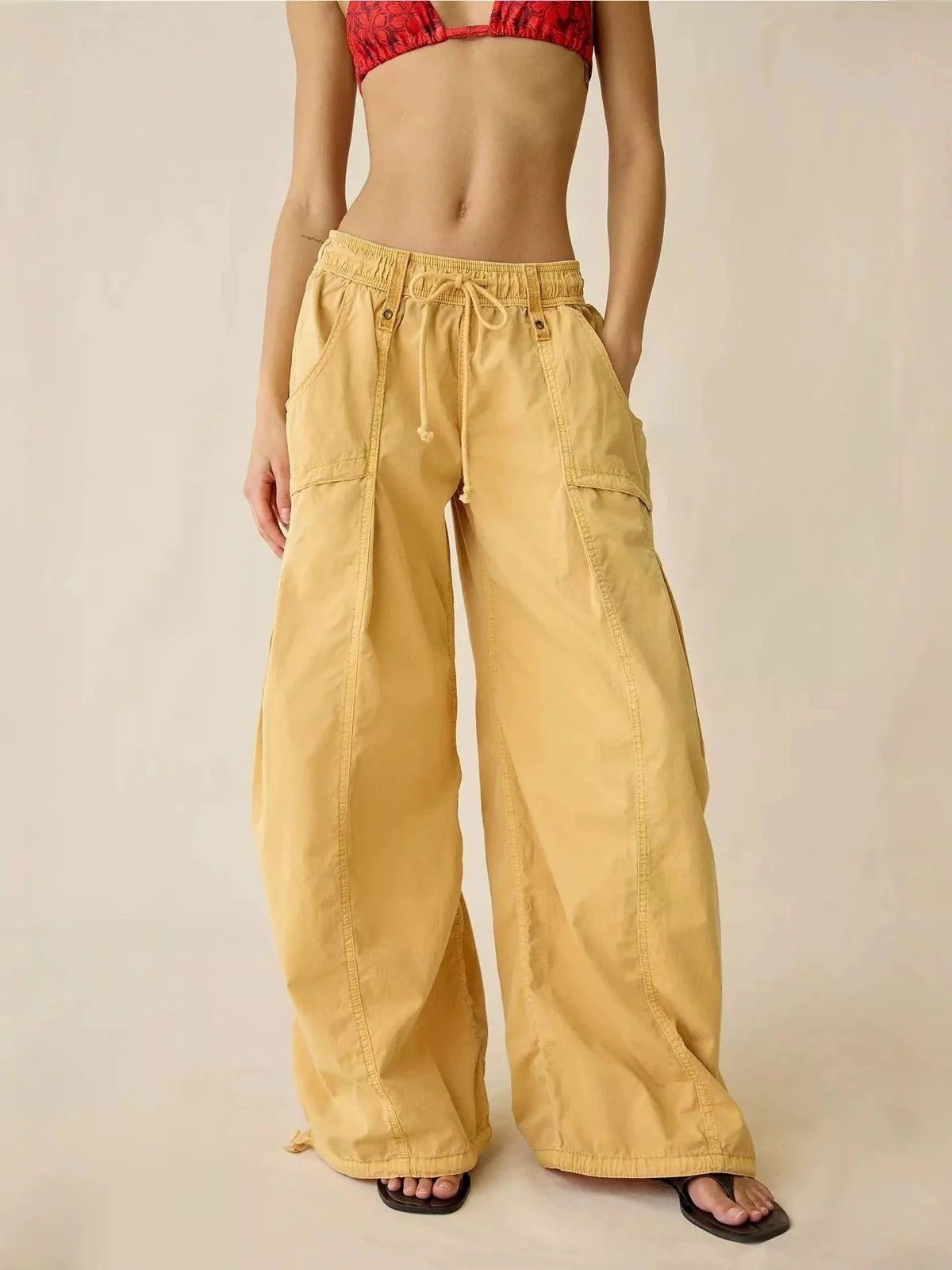 Denim Cargo Pants - Lemon Yellow