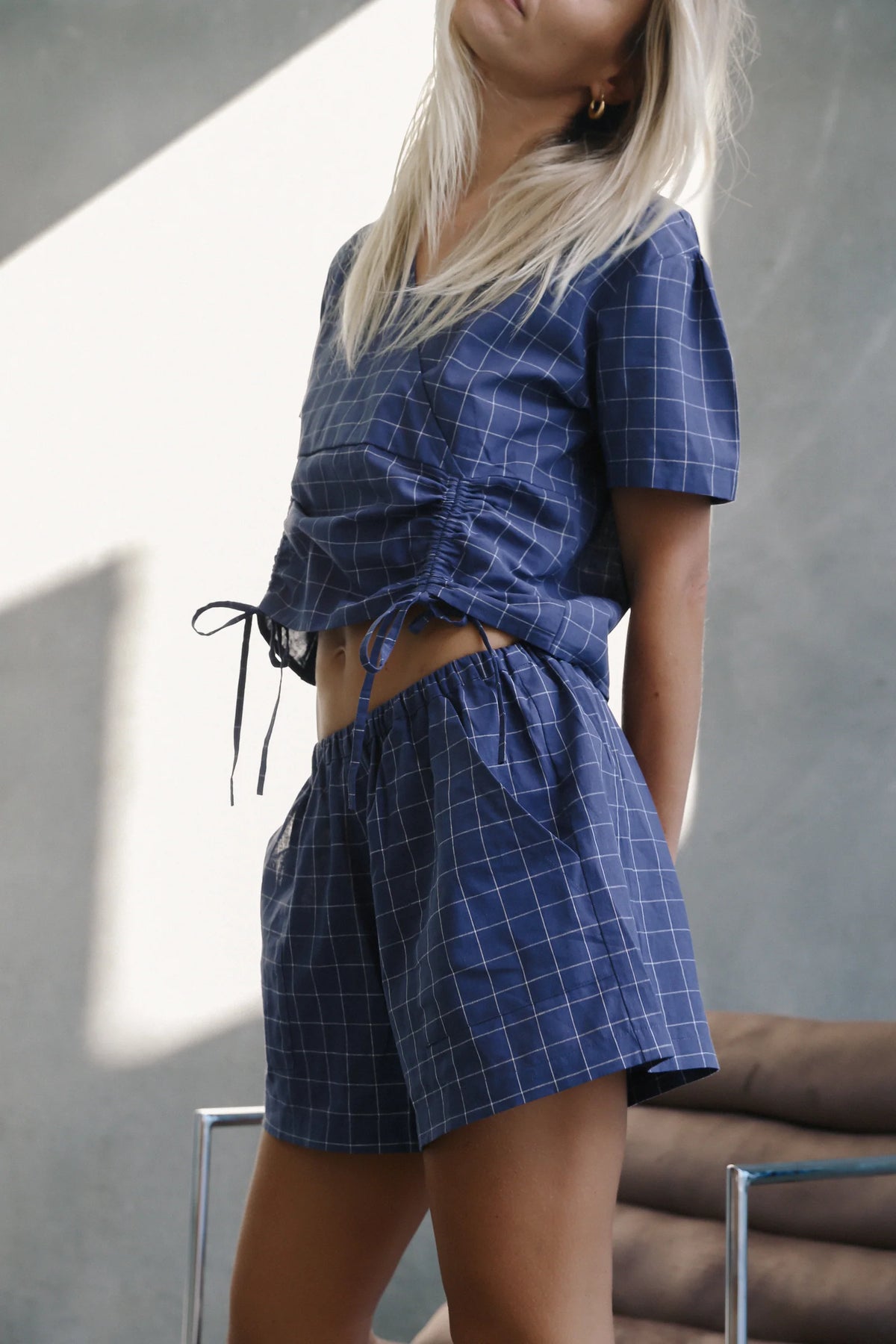 The Bare Road - Hana Tie Blouse Indigo Plaid
