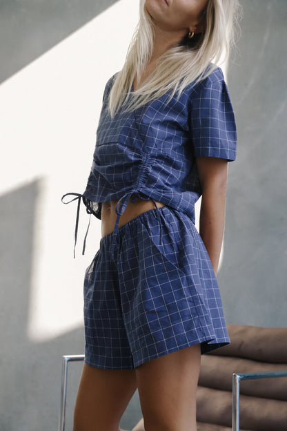 The Bare Road - Hana Tie Blouse Indigo Plaid