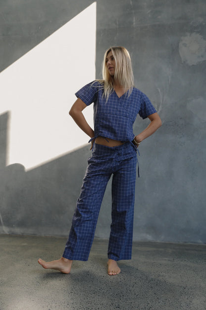 The Bare Road - Mika Fold Pant Indigo Plaid