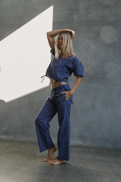 The Bare Road - Mika Fold Pant Indigo Plaid