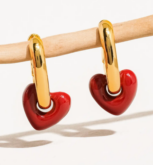Lilou 18K Gold Red Heart Chain Earring