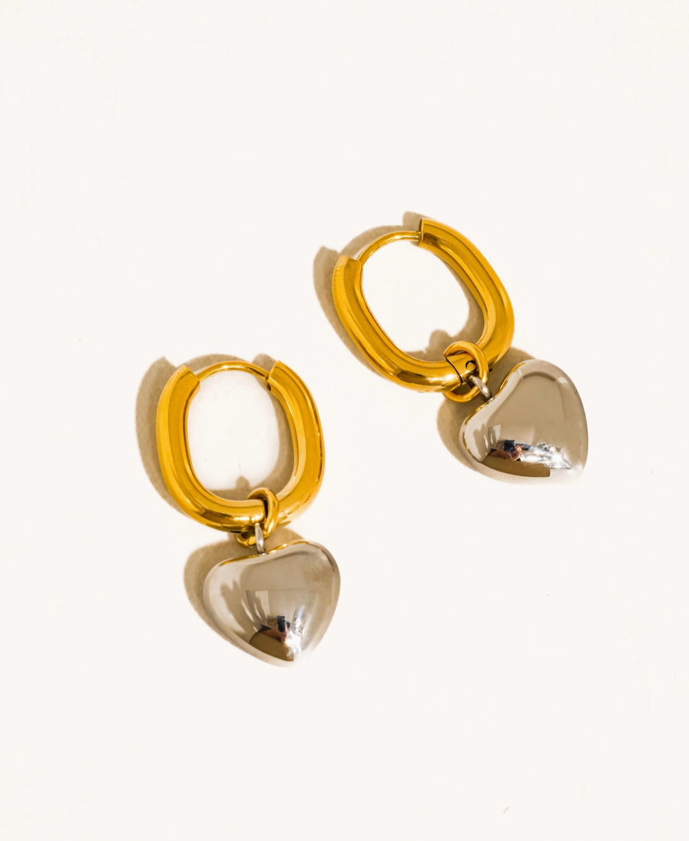 Noor 18K Gold Non-Tarnish Two Tone Heart Earring