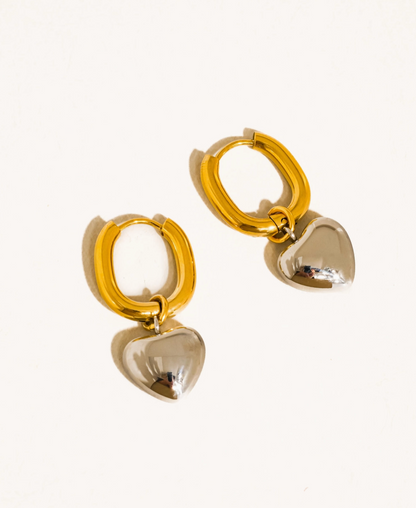 Noor 18K Gold Non-Tarnish Two Tone Heart Earring