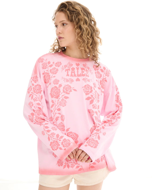 The Tales - Distorted Rose Long Sleeve Tee Pink