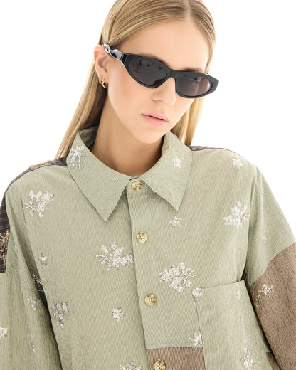 The Tales - Embellished Stripe Patchwork Shirt