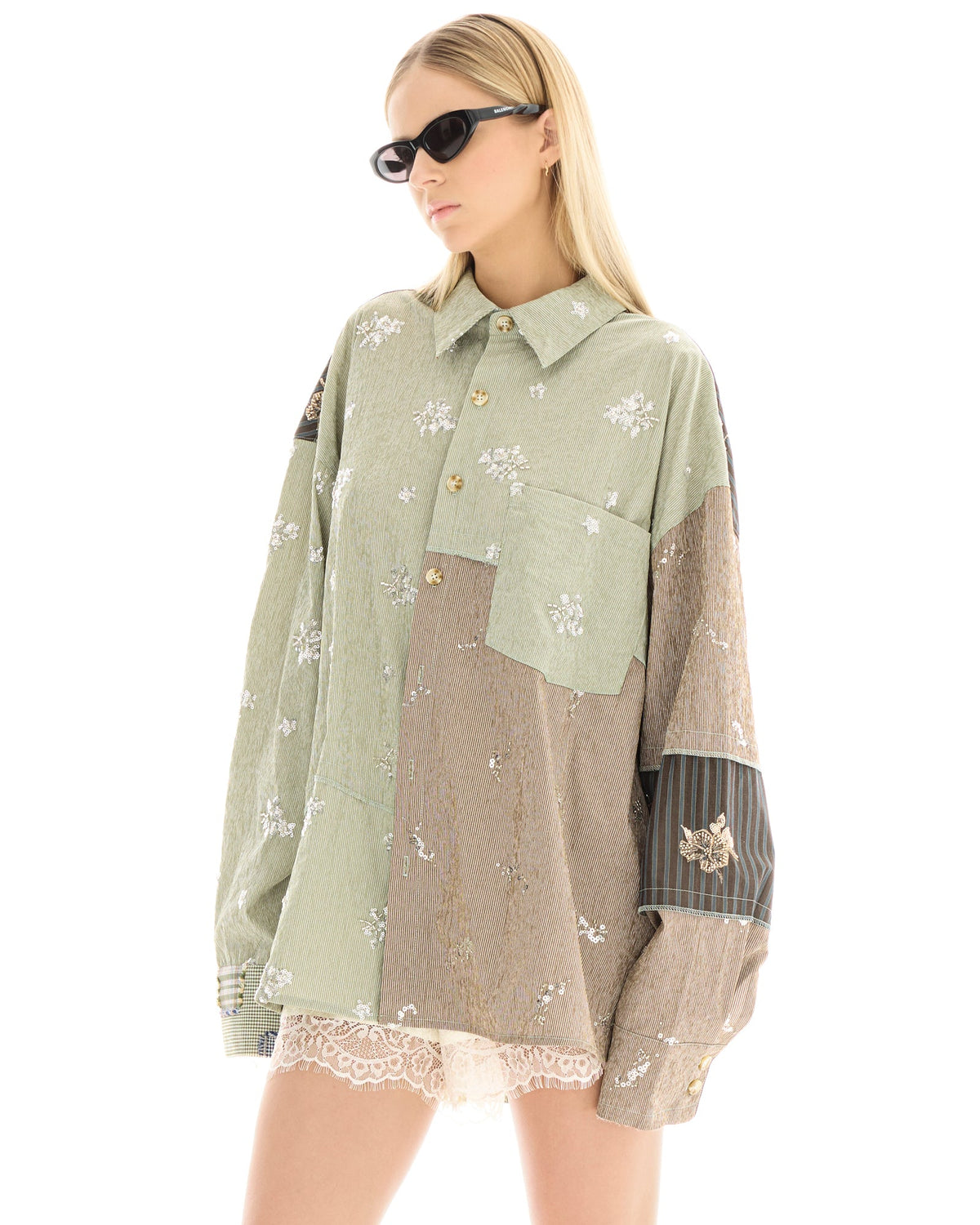 The Tales - Embellished Stripe Patchwork Shirt