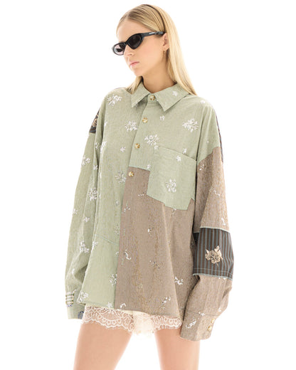 The Tales - Embellished Stripe Patchwork Shirt
