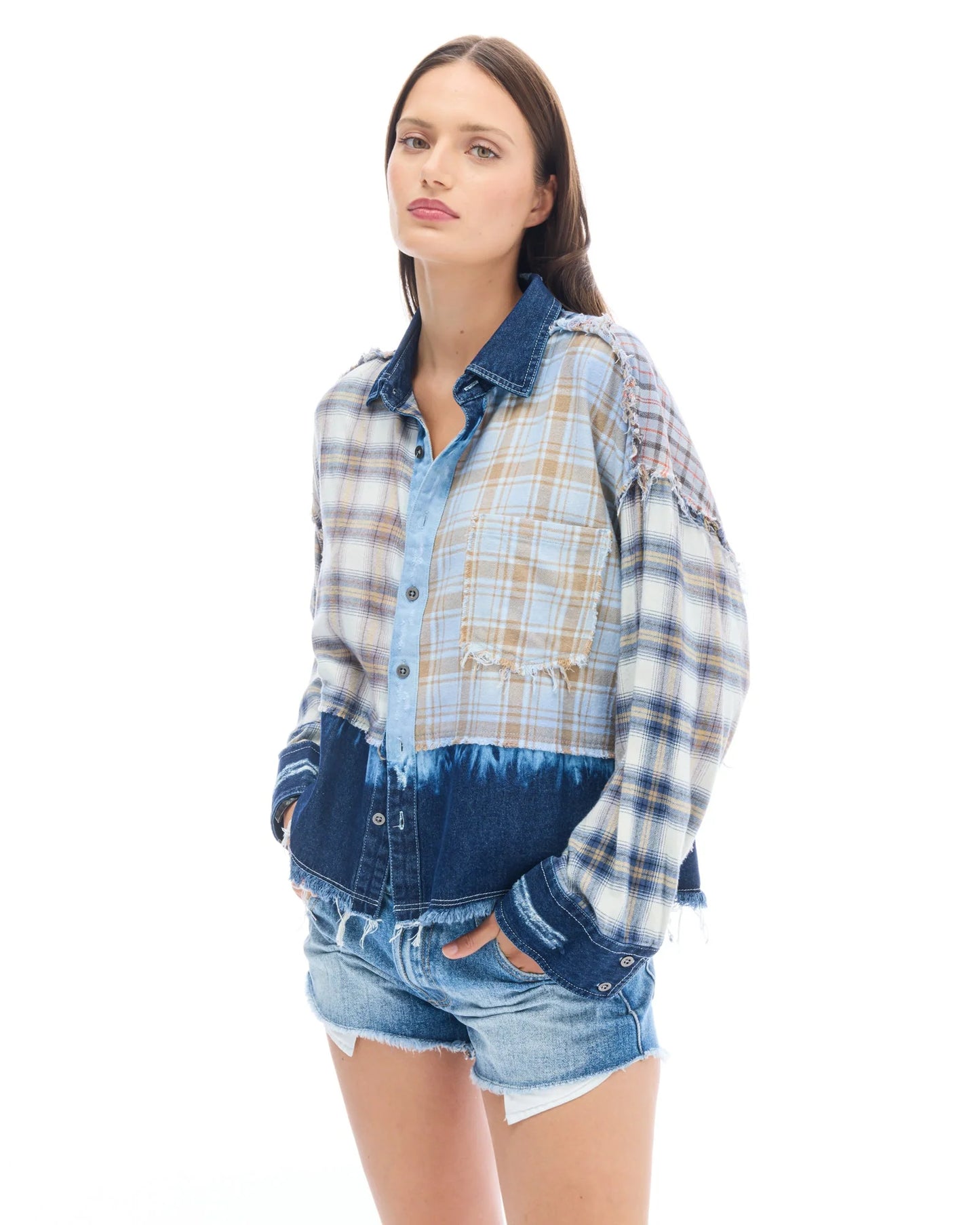 Mixed Flannel And Denim Shirt