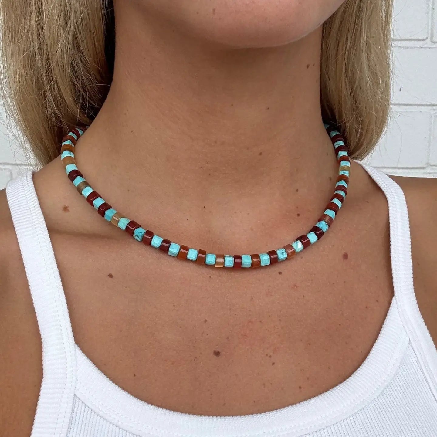 Turquoise and Red Aventurine Beaded Necklace