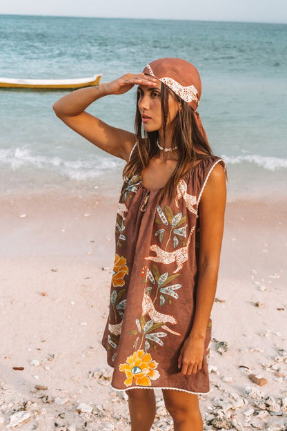 Wandering Folk - Eye of the Jungle Mini Dress - Dune