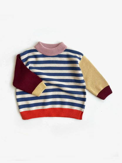The Rest - Organic Cotton Knit Jumper - Navy Stripe Colour Block