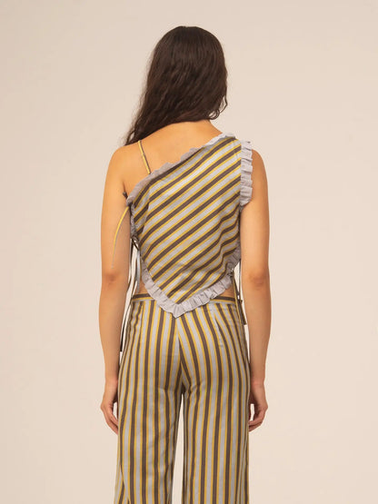 Carmen Says - Golden Sunlit Striped Asymmetric Top