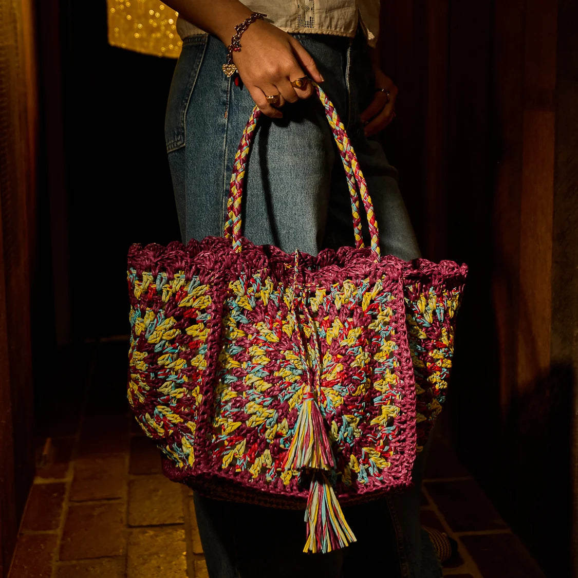 Sage & Clare - Solara Raffia Bag - Burnt Cherry