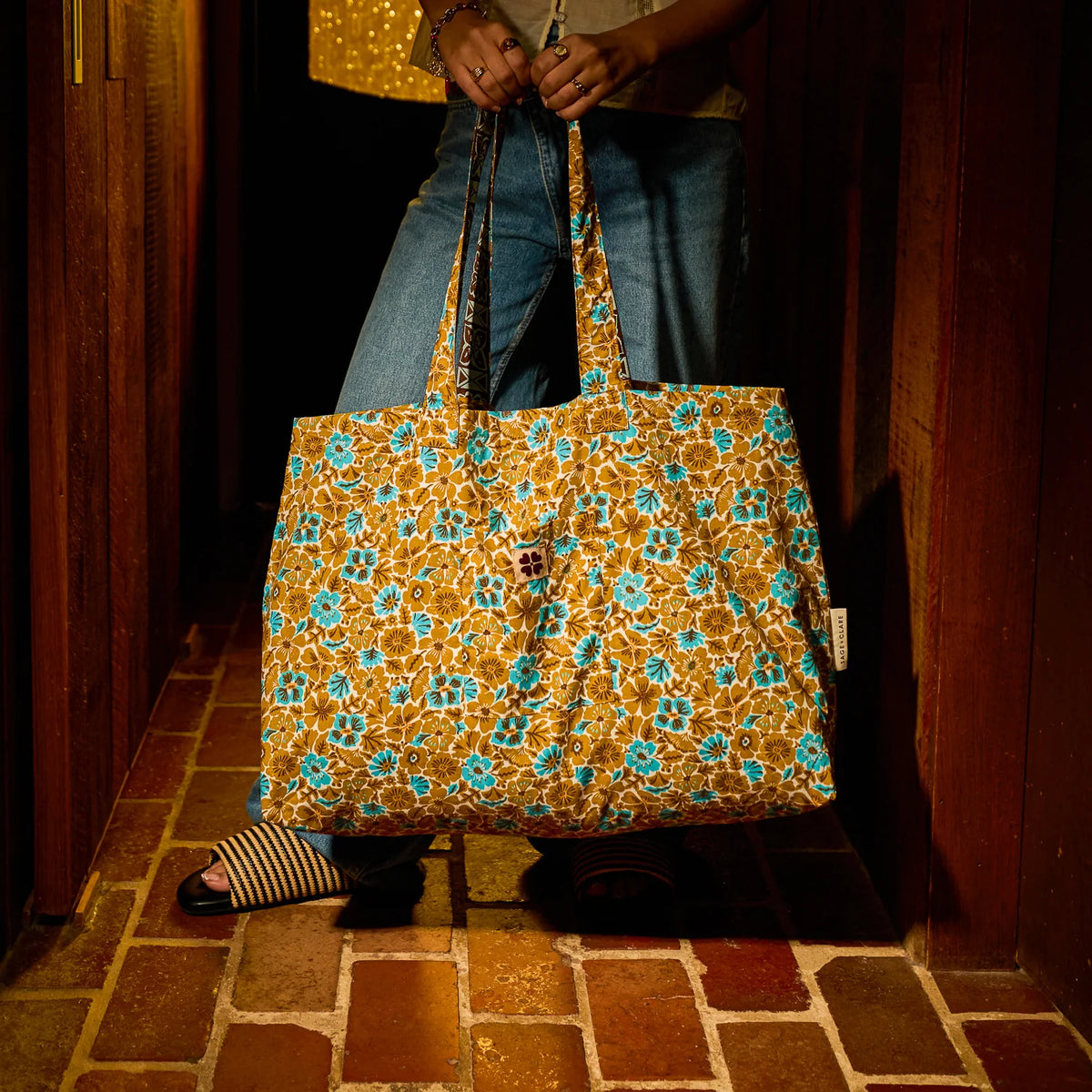 Sage & Clare - Magnolia Reversible Cotton Tote Bag - Turquoise