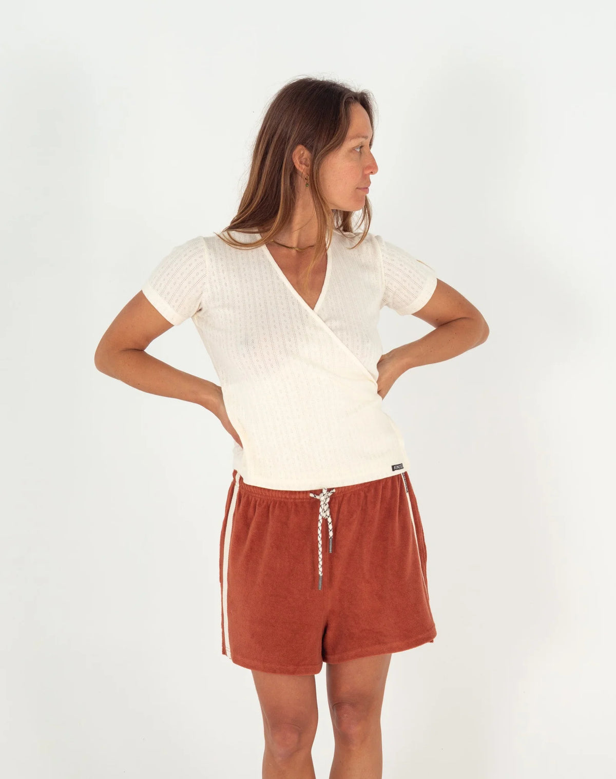 Atmosea - Mila Wrap Top in Oat Pointelle