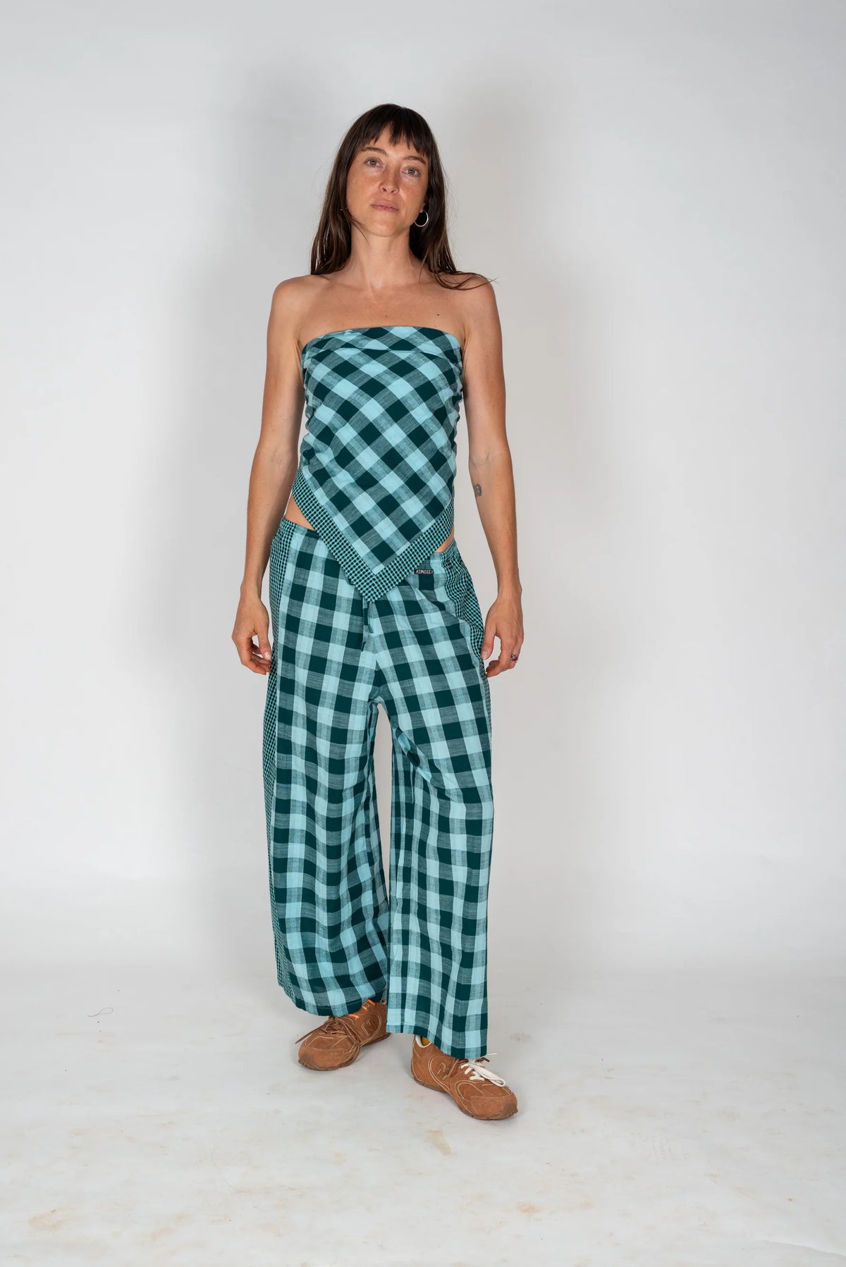 Atmosea - Patchwork Pant in Turquoise Check