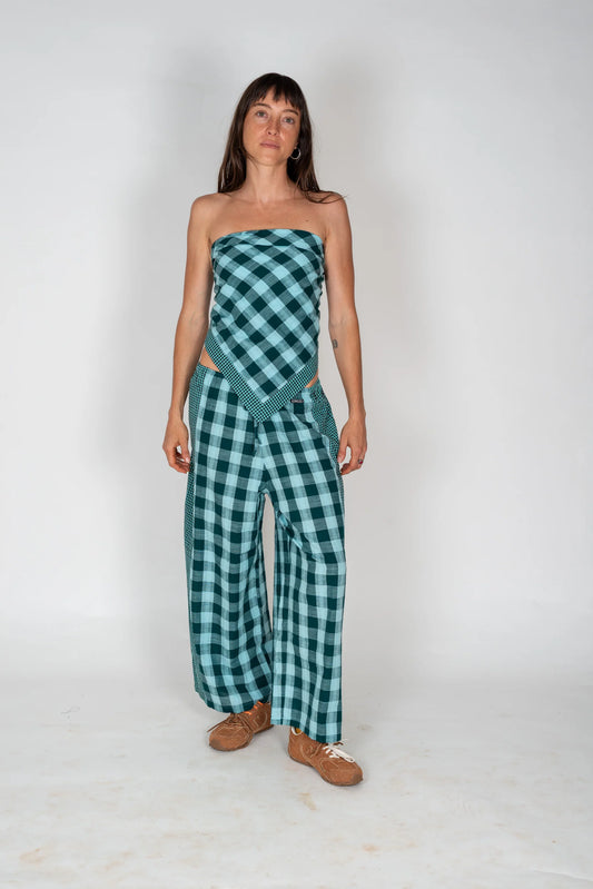 Atmosea - Patchwork Pant in Turquoise Check