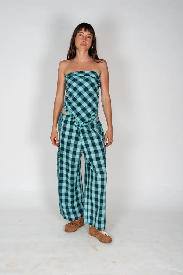 Atmosea - Patchwork Pant in Turquoise Check