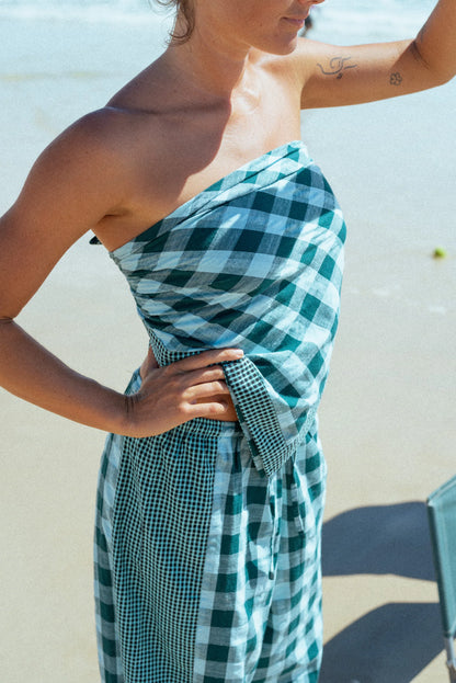 Atmosea - Patchwork Scarf in Turquoise Check